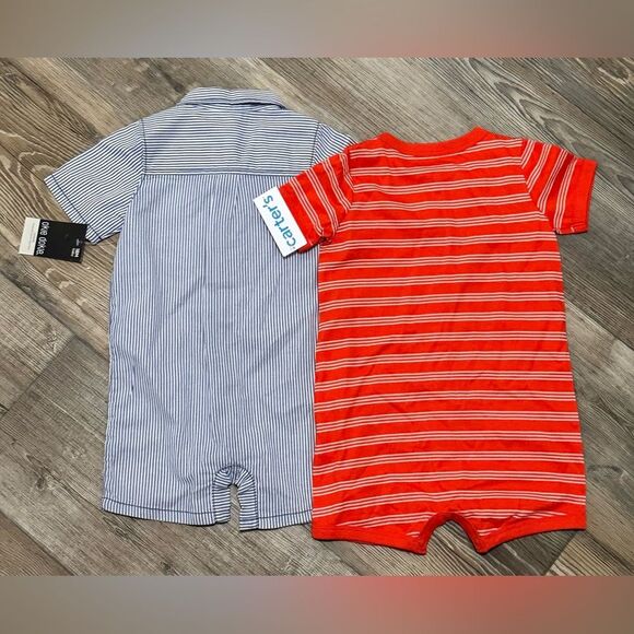 Carter's & Okie Dokie Baby Rompers Set - Blue/White and Red/White Stripes, NWT - Picture 2 of 5